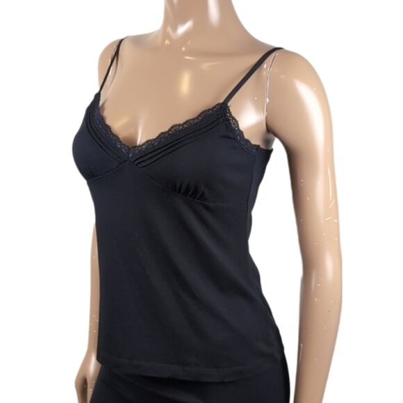 3/$20 Mexx Black Lace Trim Camisole Top Sleeveless Bustier Tank Modal Pleated - Picture 1 of 12